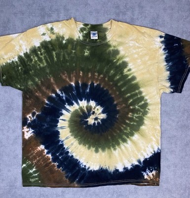 Colortone Tie Dye T Shirt XL Green Blue Spiral 100% Cotton USA Hippie