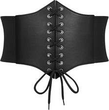 Women Elastic Wide Corset Waist Belt Vintage Lace-Up Tied Waspie Corset Belts