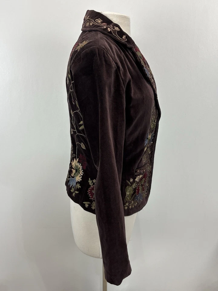 Chaqueta Blazer Marca PINKO Terciopelo Talla 44 Mujer Marrón/Púrpura Floral Bordada Foto 4 de 4