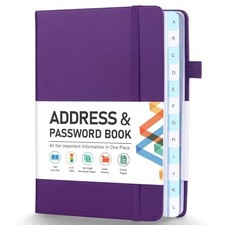Address Book, Address and Password Keeper Book Medium 5.3 x 7.7 inch Purple