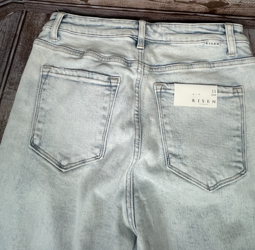 RISEN JEANS Mujer 11/30 Acampanado Tiro Alto Pierna Ancha Ligero Blanqueador Elastizado Fray NUEVO - Imagen 4 de 9