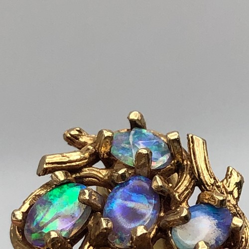 14K Opal Earrings Multi Stone Cluster Round Brutalist Style Clip On Vintage - Picture 4 of 10