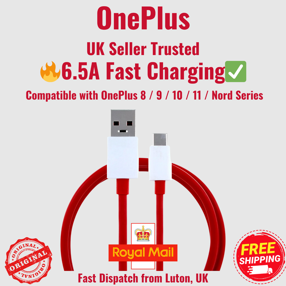 Genuine OnePlus USB-C Warp Dash Cable Fast Charger for NORD Pro