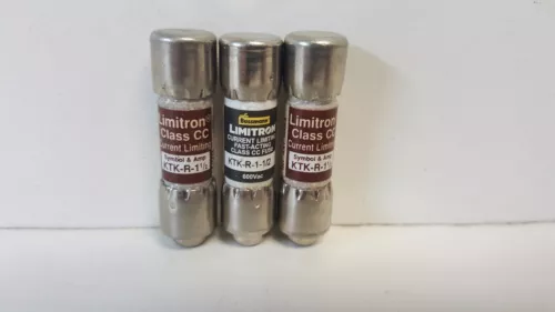 LOT OF (3) NEW OLD STOCK! LIMITRON 1-1/2A 600V DUAL ELEMENT FUSES KTK-R-1-1/2