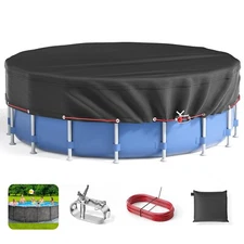 12Ft Round Above Ground Pool Cover, Waterproof Dustproof Protector, Steel Rope