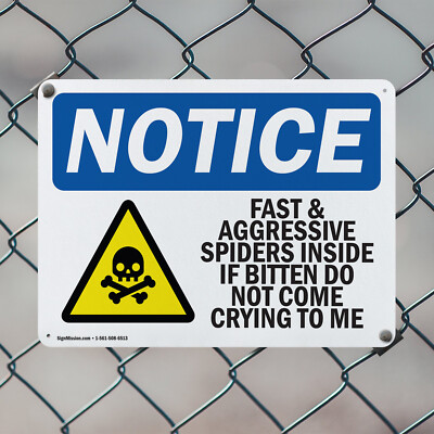 OSHA Notice Sign - 'Fast And Aggressive Spiders Inside' Vinyl Decal With Symbol | USA-Made For Work Safety