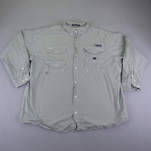 Columbia Shirt Men XXL Green Check PFG Super Bonehead Button Up Roll Tab Fishing