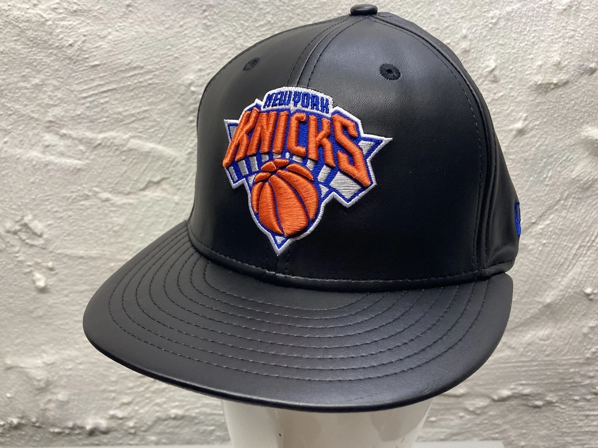 New Era 59Fifty NBA NEW YORK KNICKS Black Leather Fitted Basketball Hat 7  1/8