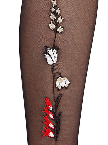 SEXY: WOLFORD Tights WILDFLOWER EMBROIDERY (19235), L, black-multicolour,NEU&OVP - Bild 3 von 3