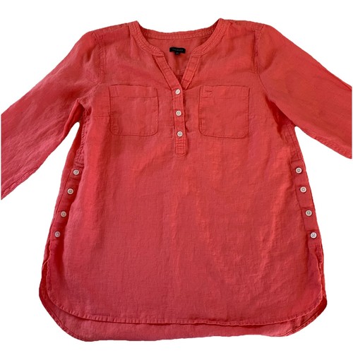 Talbots Top Damen M 100% Leinen Rosa V-Ausschnitt Rollriegel Langarm Strand Kreuzfahrt - Bild 6 von 13