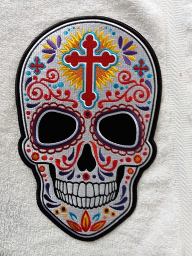 Sugar Skull Sew on Patch Dia De La Muertos Day of The Dead Large Back Patch - Picture 3 of 3