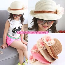 Children's Kids Sun Hat Summer Fashion Flower Dome Straw Beach Cap For 3-7 Year
