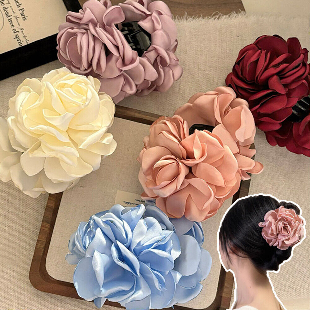 SATIN ROSE HAIR CLAW LIGHT BLUE SATIN ROSE HAIR CLAW LIGHT BLUE