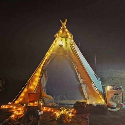 US Ship Outdoor 7FT Canvas Camping Pyramid Tent Large Teepee Tent For 1-2 Person - Picture 2 of 9