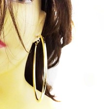 LARGE 4 INCH HOOP EARRINGS GOLD TONE THICK ROUND SHINY GOLD TUBE HOOPS