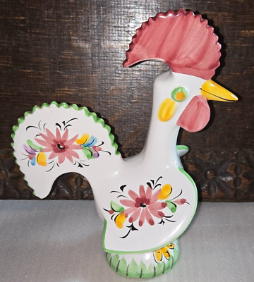 Vintage 8 Zoll Portugal Glückshahn Huhn Keramik handbemalt Volkskunst