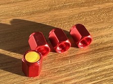 Aluminium Tyre Valve Caps with Yellow Insert for Wheel. Set of 4. Brand New.