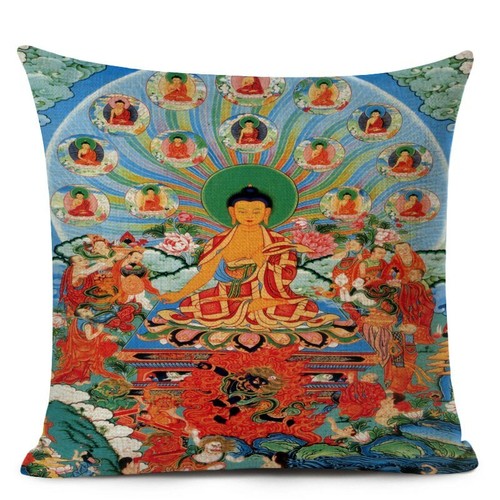 Chinese Indian Buddha Cushion Cover Religious Decorative Linen Pillowcase - Bild 21 von 22
