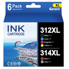 GATAPO® 312 XL 314 XL Ink Cartridges Compatible for Epson XP-8600 15000, 6 Pack