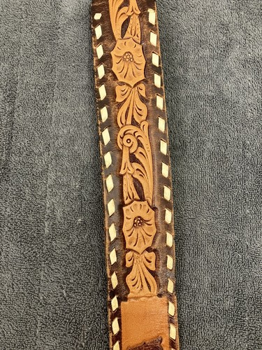 VTG Hand Tooled Western Leather Belt Name “Sheila” Brown Womens 30 Laced Cowgirl - Picture 7 of 16