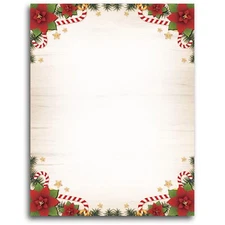 100 PCS Candy Canes Poinsettias & Pine Letterhead Christmas Border Computer P...