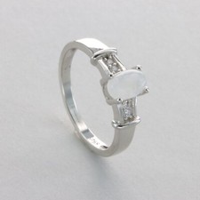 Oval Rainbow MOONSTONE Ring with CZs Multiple Sizes - 925 STERLING SILVER 131e