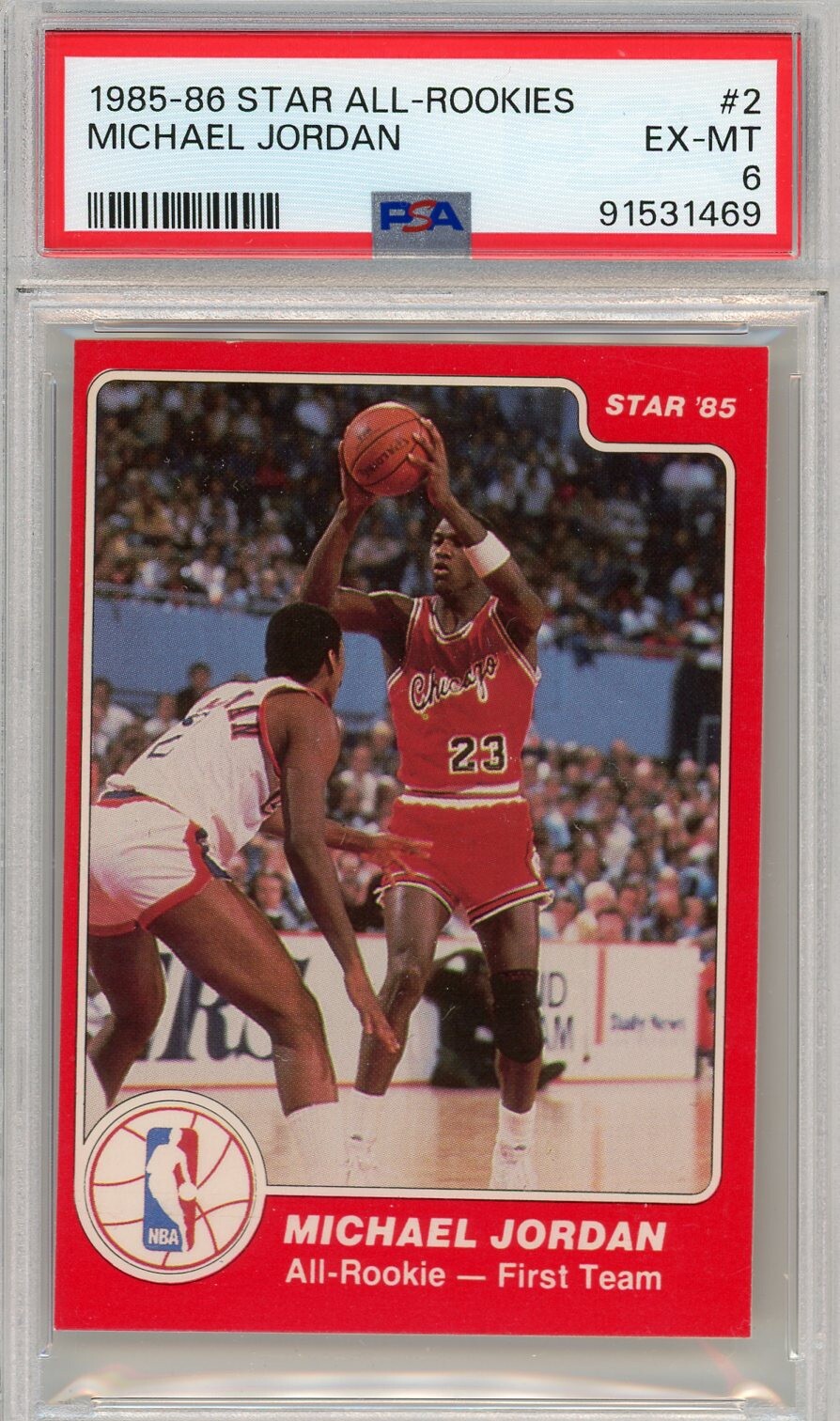 1985-86 Star #2 Michael Jordan All Rookie team PSA 6 EX-MINT Nice Trading Card