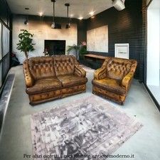 Stupendo salotto divano letto e poltrona Chesterfield anni 70 in cuoio pelle
