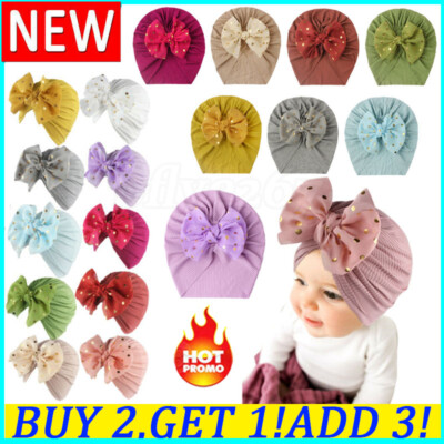 Baby Infant Beanie Turban Hat Girls Bow Knot Cap Newborn Head Wrap