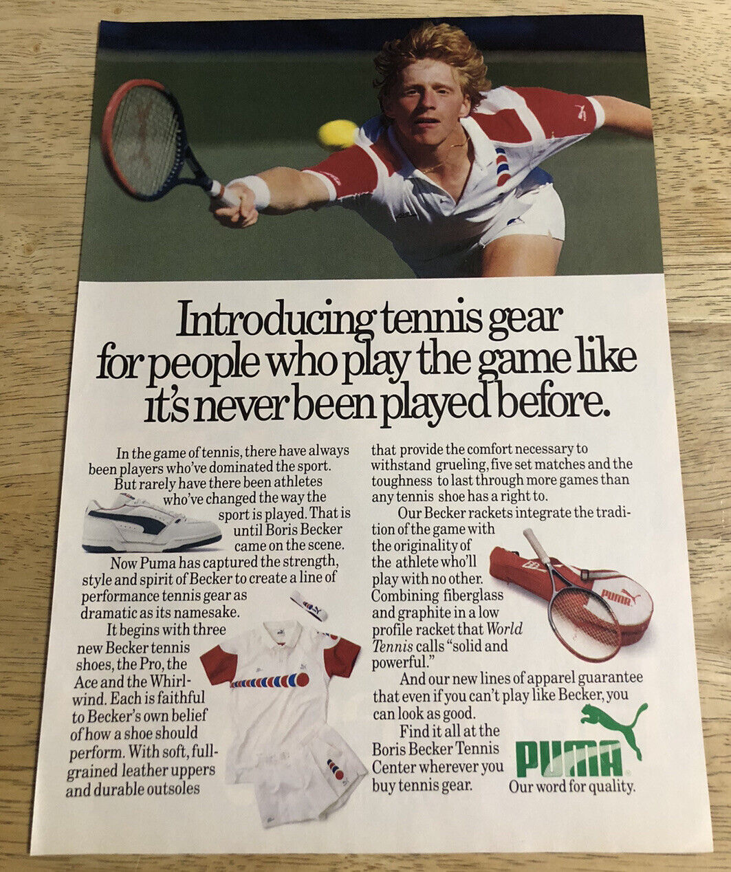 Belang ondergoed inkomen PUMA Tennis Rackets, Gear - BORIS BECKER - Vintage 1987 Magazine Ad | eBay