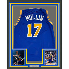 Framed Facsimile Autographed Chris Mullin 35x39 Golden State Blue Reprint Jersey