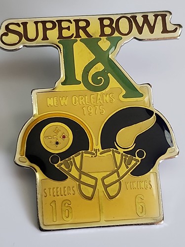 Super Bowl IX Lapel Pin 1975 Pittsburgh Steelers (16) vs. Minnesota Vikings (6) - Picture 2 of 7