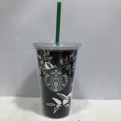 Starbucks Plastic Black/Chrome Floral Insert Double Wall Cold Cup Tumbler  16oz | eBay