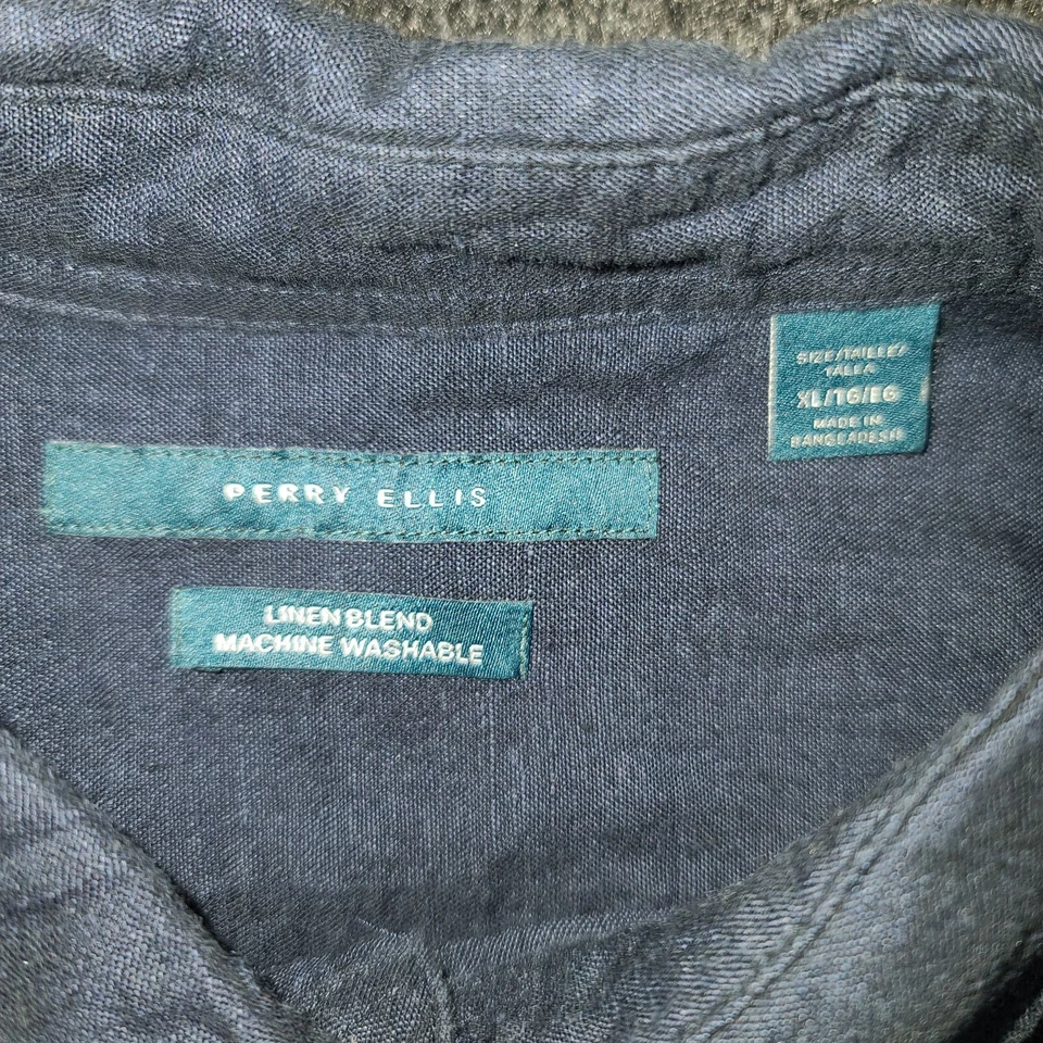 Perry Ellis Linen Blend Long Sleeve Shirt XL Navy Blue Button-Up - Image 3 of 4