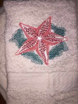 Starfish on Shore HS0752 Ocean Beach Embroidered Hand Towel