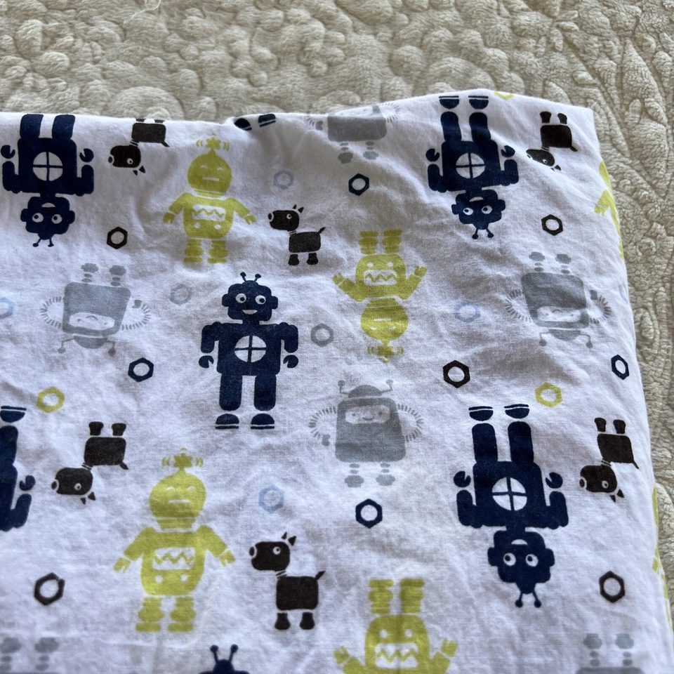 Sábana ajustable Circo Boy blanca verde lima azul gris robots perros cuna cama para niños pequeños Foto 3 de 4