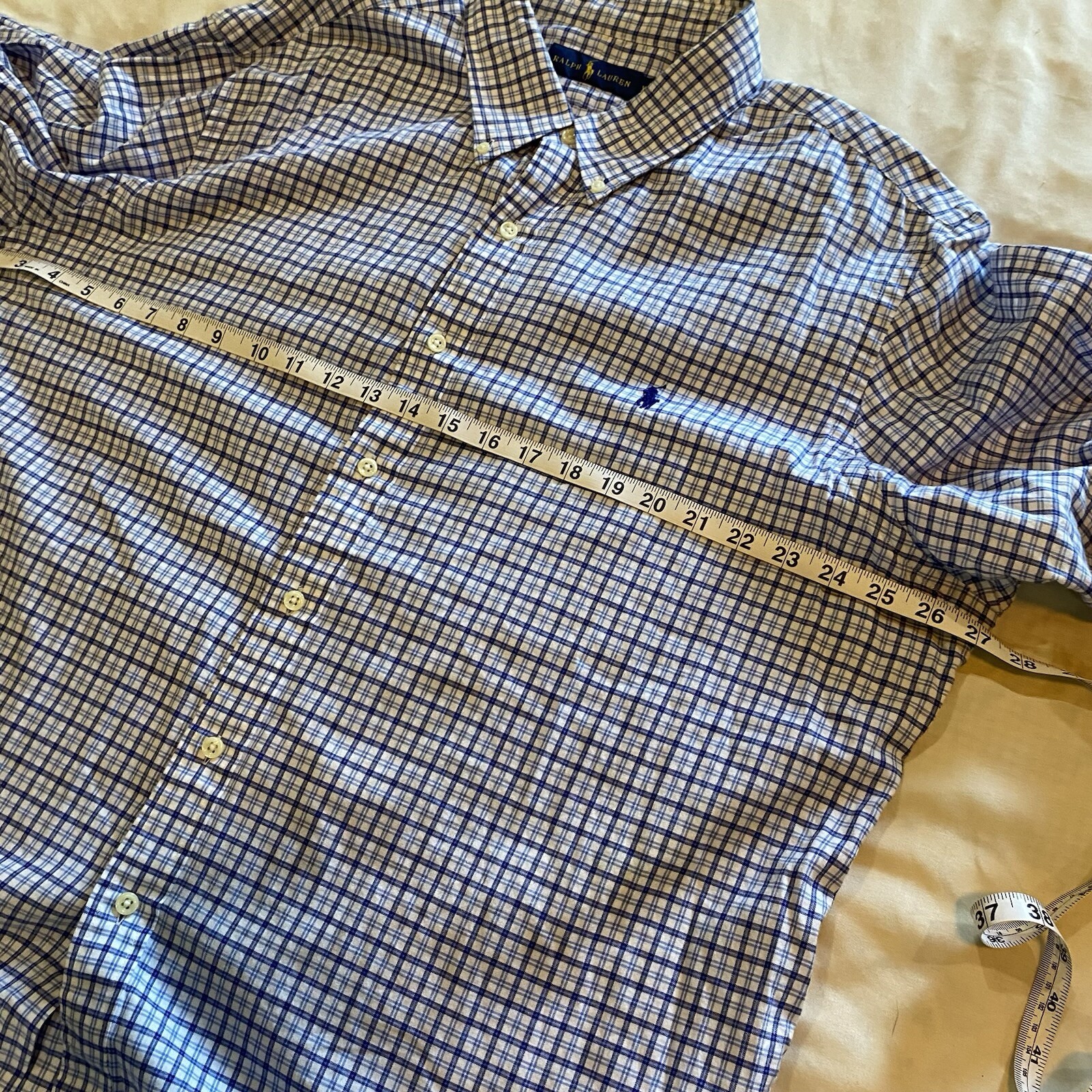 Polo Ralph Lauren camicia abbottonata uomo XXL blu pony manica lunga cotone pasqua