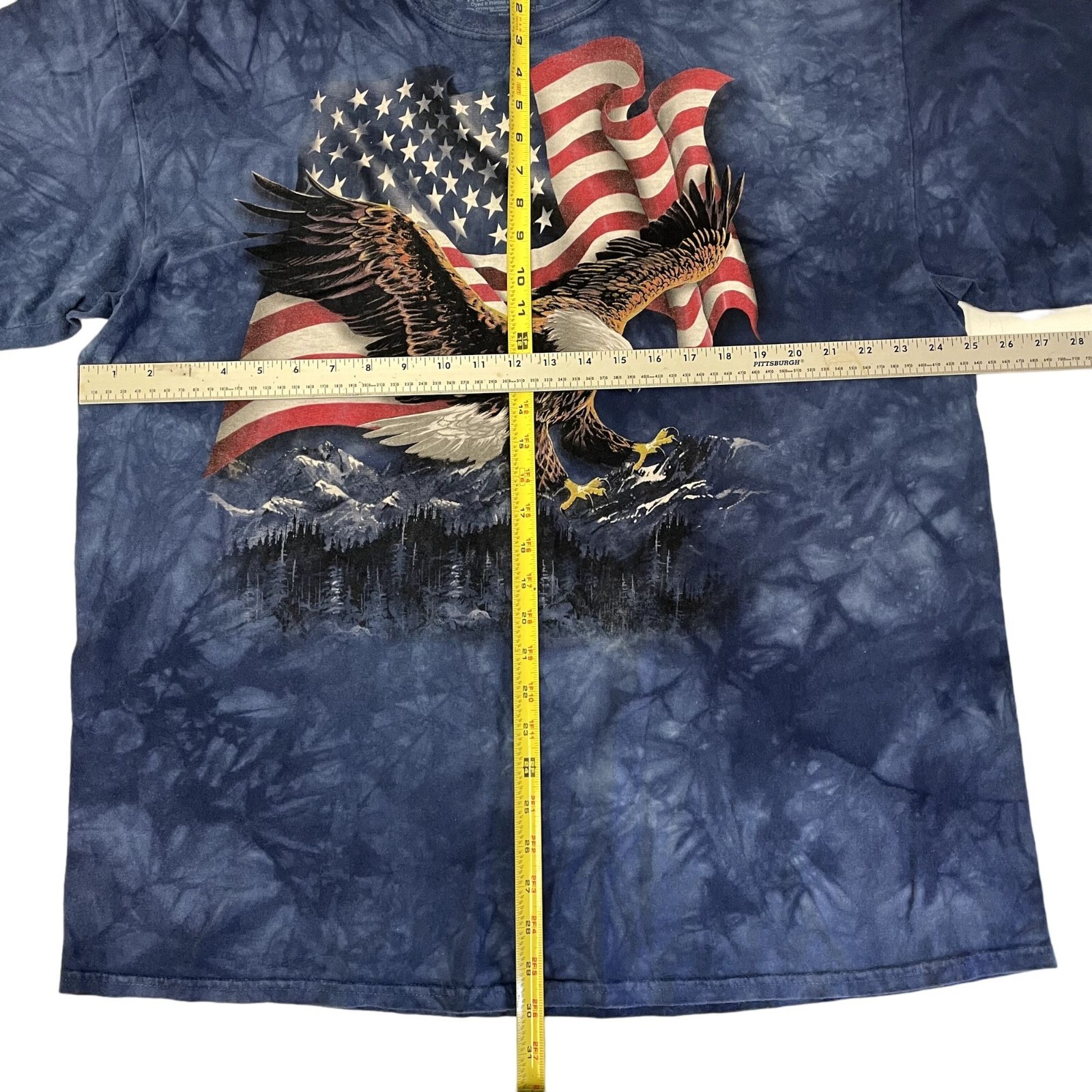 Vtg 90’s Mountain Blue Tie Dye USA AMERICAN BALD EAGLE Patriotic FLAG T Shirt 2X image 4