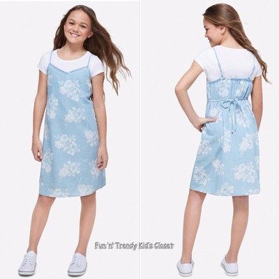 NWT Justice Girls Sz 12 14 Floral Print Tie-Back Cami Slip Dress Over Tee Shirt