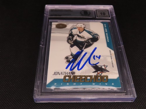 Tarjeta Jonathan Cheechoo 2002-03 Pacific Calder #93 automática tiburones Beckett certificado de autenticidad - Imagen 2 de 7