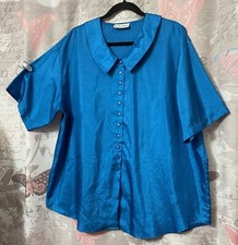 Vtg Act III Women’s USA Made Shirt Button Up Teal Blue Short Sleeve Collared