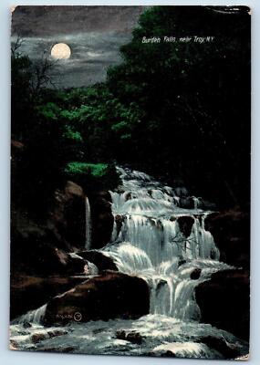 Troy New York Postcard Burden Falls At Night Moon And Trees Scene c1910s Antique