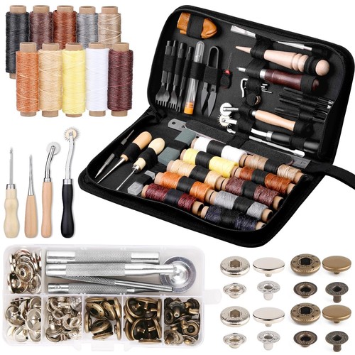 Leather Working Tools Leather Craft Kit and Leather Snap Fasteners Kit Uphols...