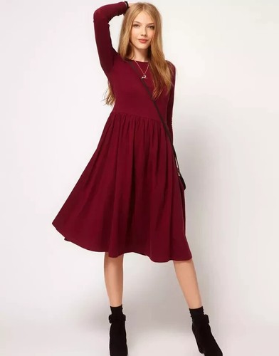 New Women Frankie Swing Dress Flared Skater Jersey Long Sleeve Midi Plus 8-26 - Picture 8 of 14