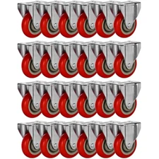 24 Pack 4" Rigid Fixed Polyurethane Red Non Swivel Caster Wheels