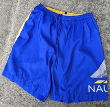 Vintage blue  yellow Nautica Big Spellout Sailboat Swim Trunk Shorts size Small