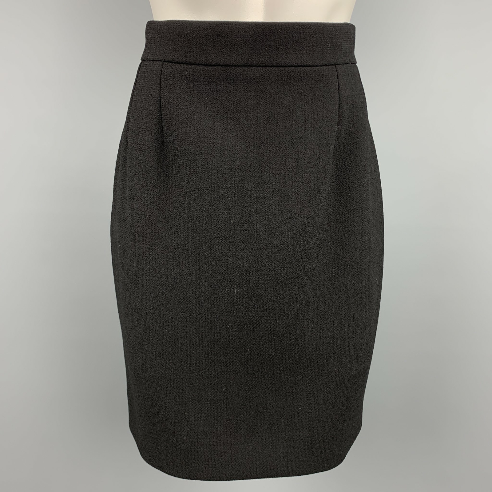 CHANEL Size 10 Black Crepe Wool Pencil Skirt - image 1