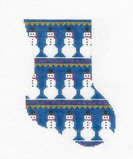 Snowmen on Blue Mini Stocking Ornament Painted Needlepoint Canvas Silver Needle
