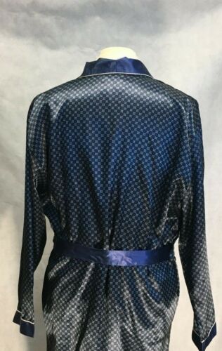 Mens Silk Satin Robe - Navy Royal Blue Checker White Piping -''5 Day Delivery'' - Picture 8 of 9