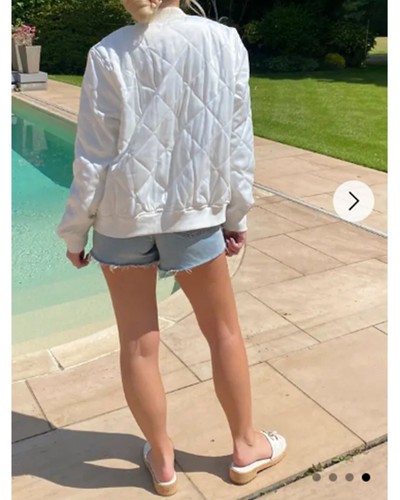 Lady Quilted Satin Puffer Bomber Jacket lack, Pink,White color UK SIZE 8-16 - Picture 7 of 7